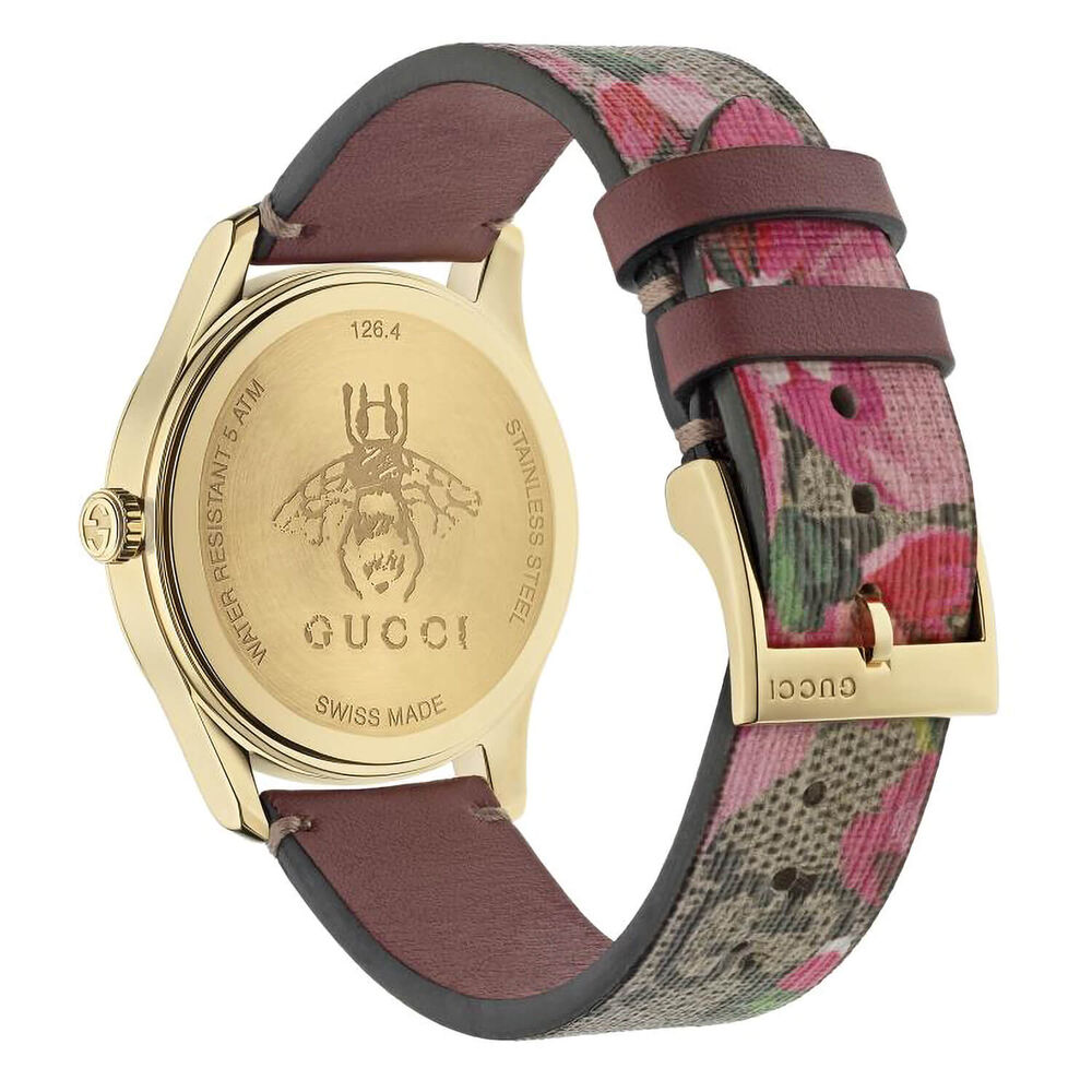Gucci G-Timeless 38mm Pink Blooms Dial Leather Strap Ladies' Watch