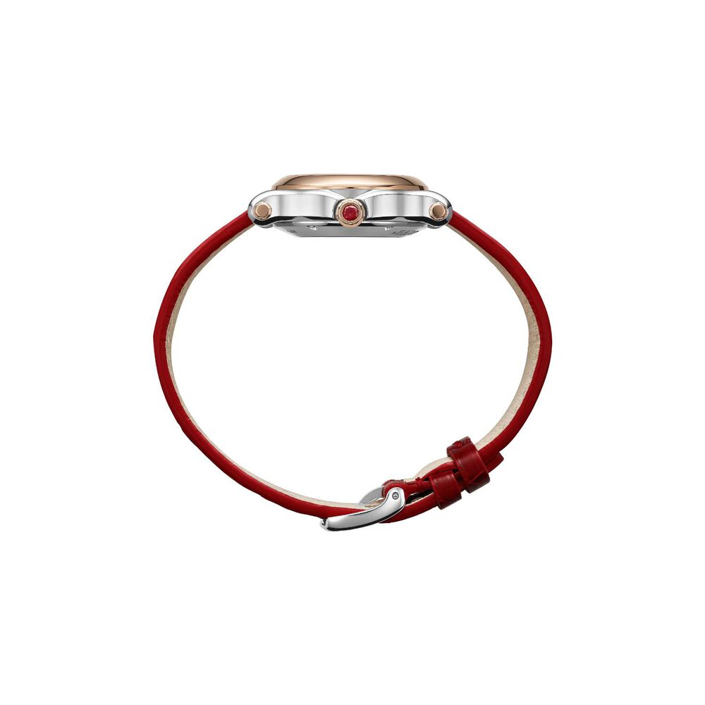 Chopard Happy Sport 30mm Silver Dial Diamond & Ruby Red Leather Strap Watch