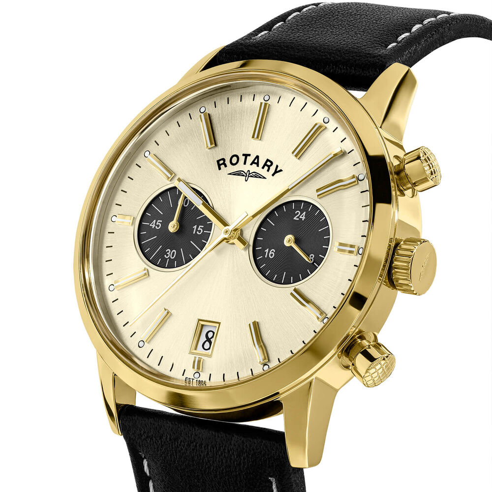 Rotary 1895 Chronograph 38mm Champagne Dial Black Leather Strap Watch