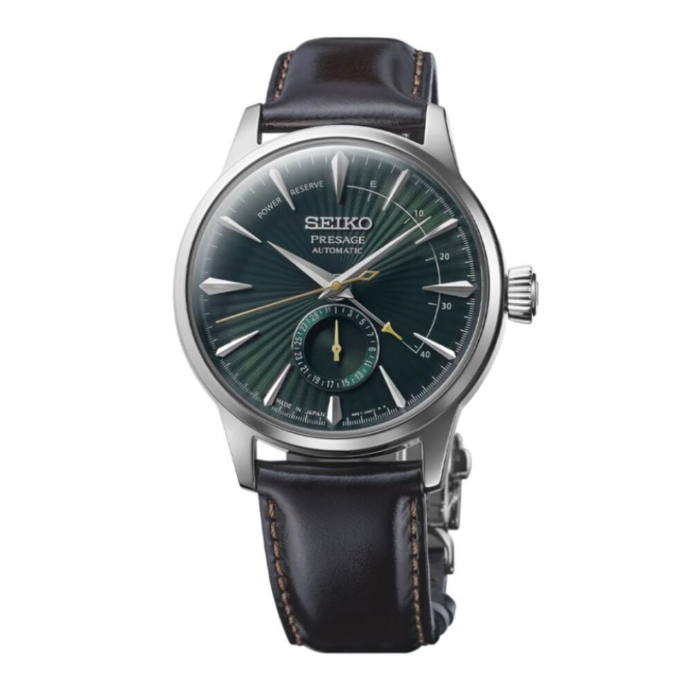 Seiko Presage 40.5mm Green Dial Steel Case Brown Strap Watch image number 0