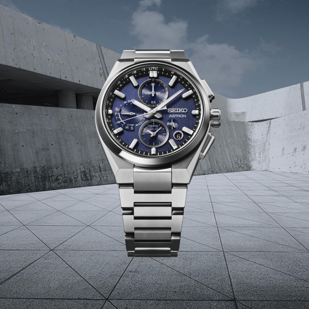 Seiko Astron GPS Solar 5X Dual-Time Chronograph 42mm Infinite Blue Dial Titanium Bracelet Watch image number 7