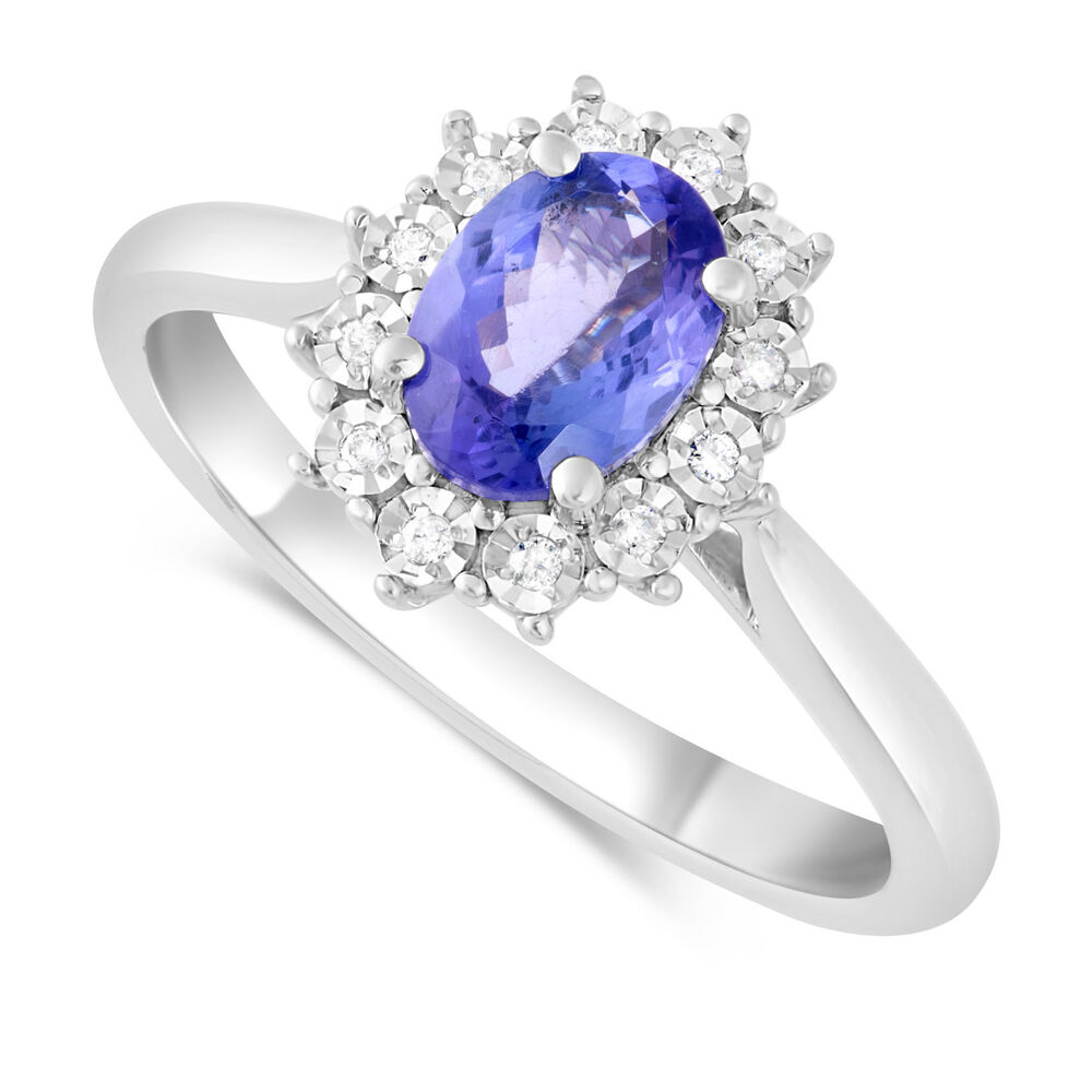Ladies 9ct White Gold and Diamond Cluster Tanzanite Dress Ring