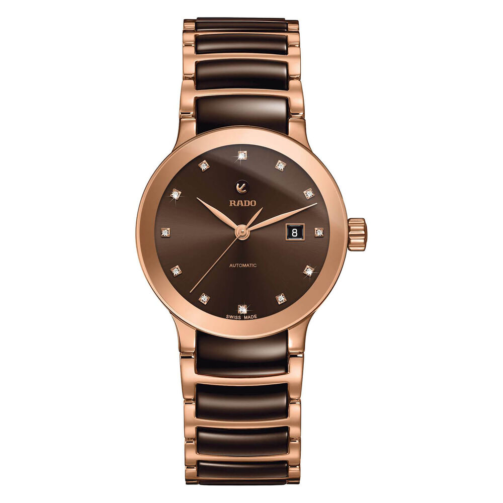Rado Centrix 28MM Brown Dial Diamond Dot Ceramic Case Brown Bracelet Watch