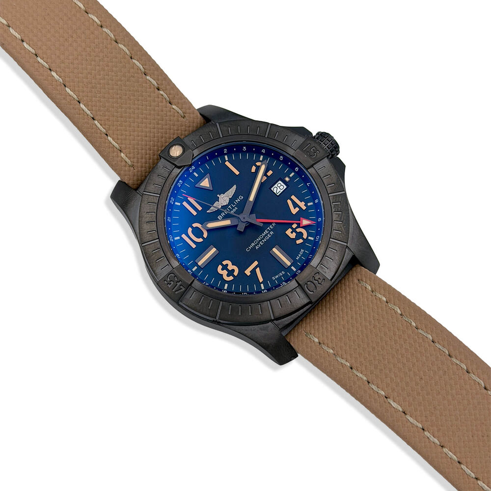 Pre-Owned Breitling Avenger Night Mission 45mm Titanium Case Beige Leather Strap Watch image number 1