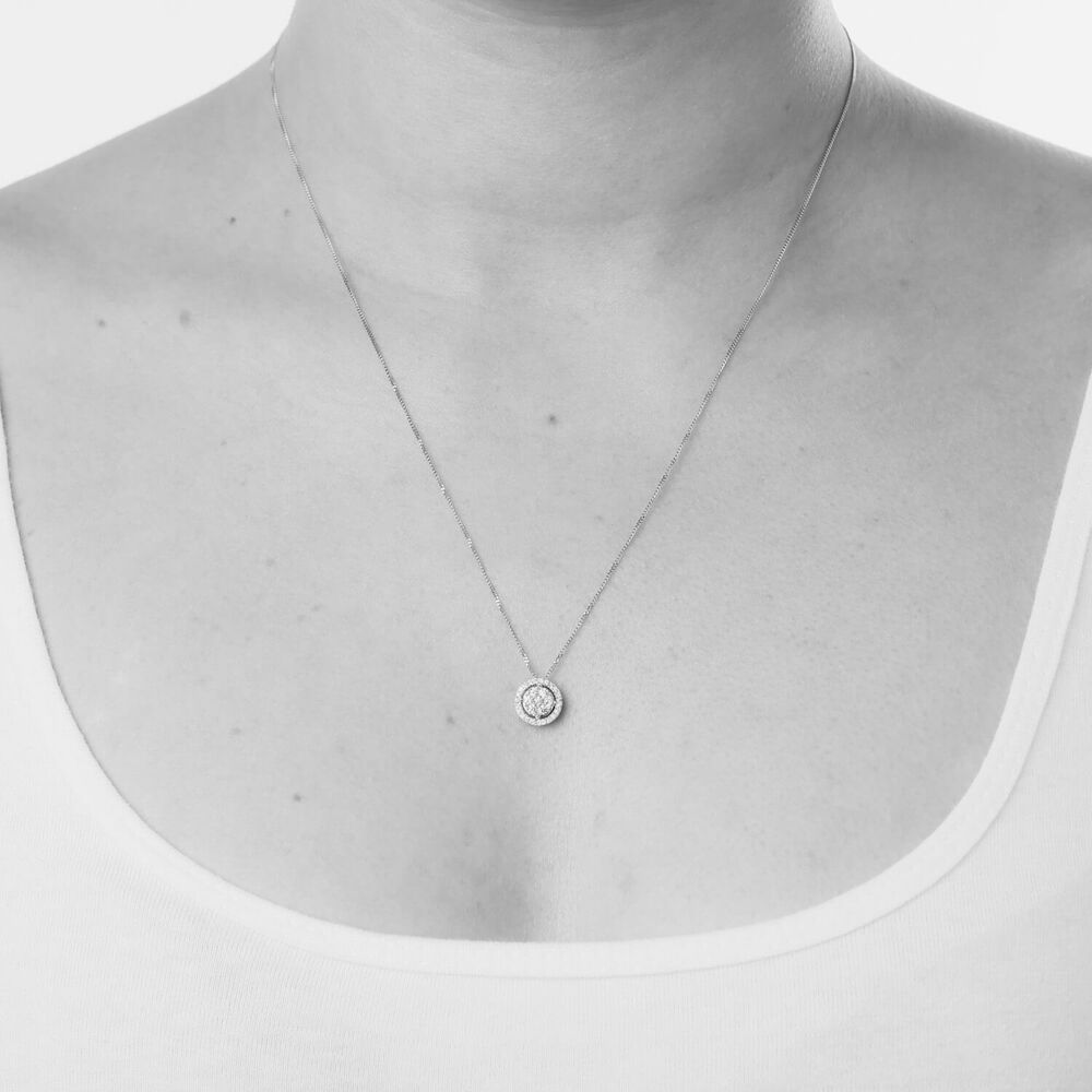 9ct white gold 0.20 carat diamond halo cluster pendant image number 2