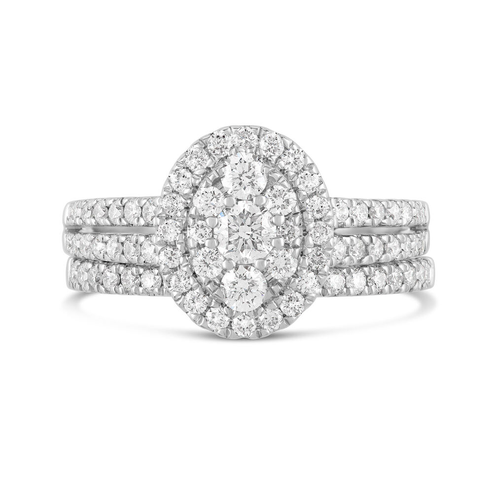9ct White Gold 1.00ct Diamond Oval Cluster Bridal Set image number 1