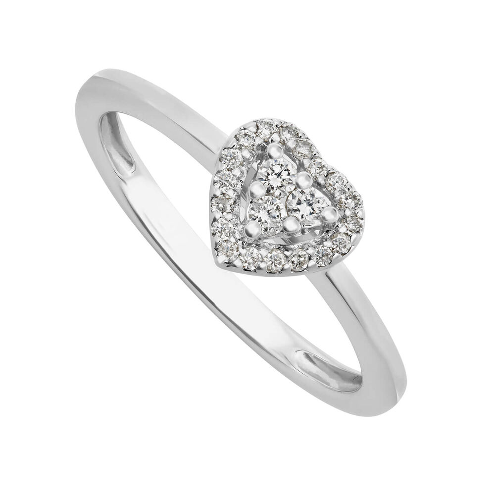 9ct White Gold Diamond Heart Cluster Ring