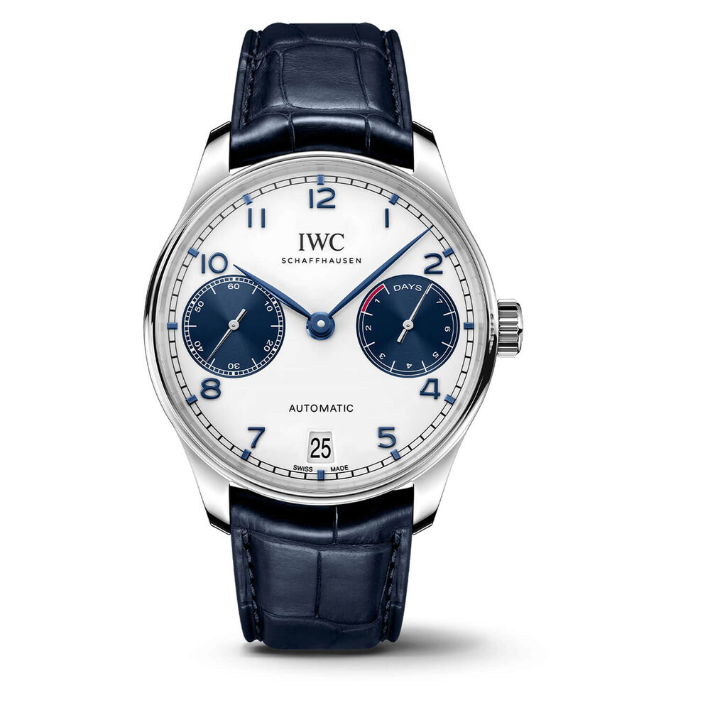 IWC Schaffhausen Portugieser Automatic White Dial Blue Strap Watch