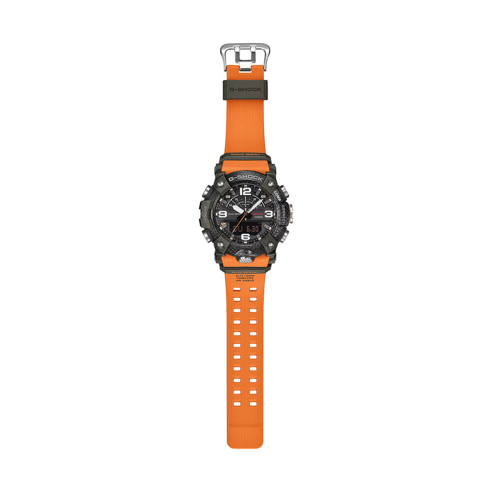 G-SHOCK Master of G Mudmaster 55.4mm Carbon Fibre Bezel & Orange Resin Strap Watch