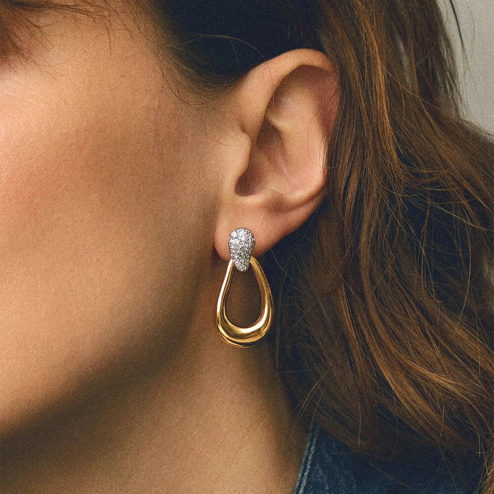 Missoma 18ct Gold Plated Brass Cubic Zirconia Molten Teardrop Pave Stud Earrings