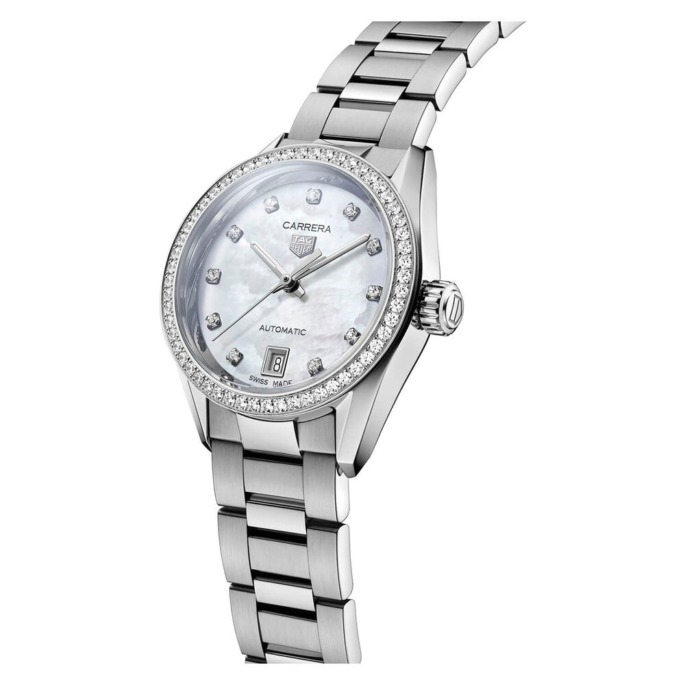 TAG Heuer Carrera Date 29mm Mother of Pearl Dial Stainless Steel Bracelet Watch image number 1