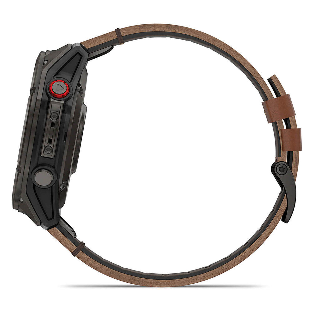 Garmin fenix 8 Pro AMOLED 51mm Carbon Grey DLC Titanium Case Brown Leather Strap Watch