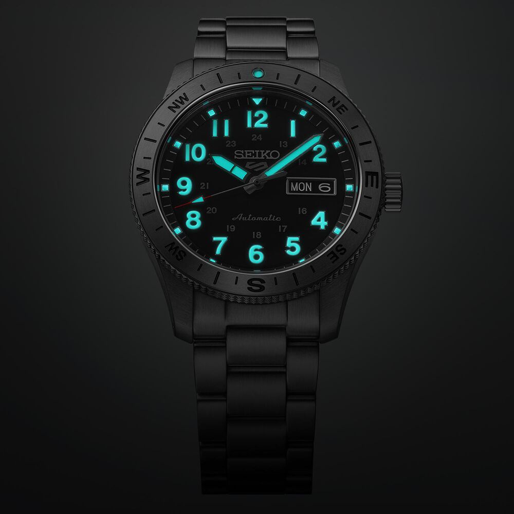 Seiko 5 Sports Field Camo Black 41mm Dial Stainless Steel Bracelet Watch