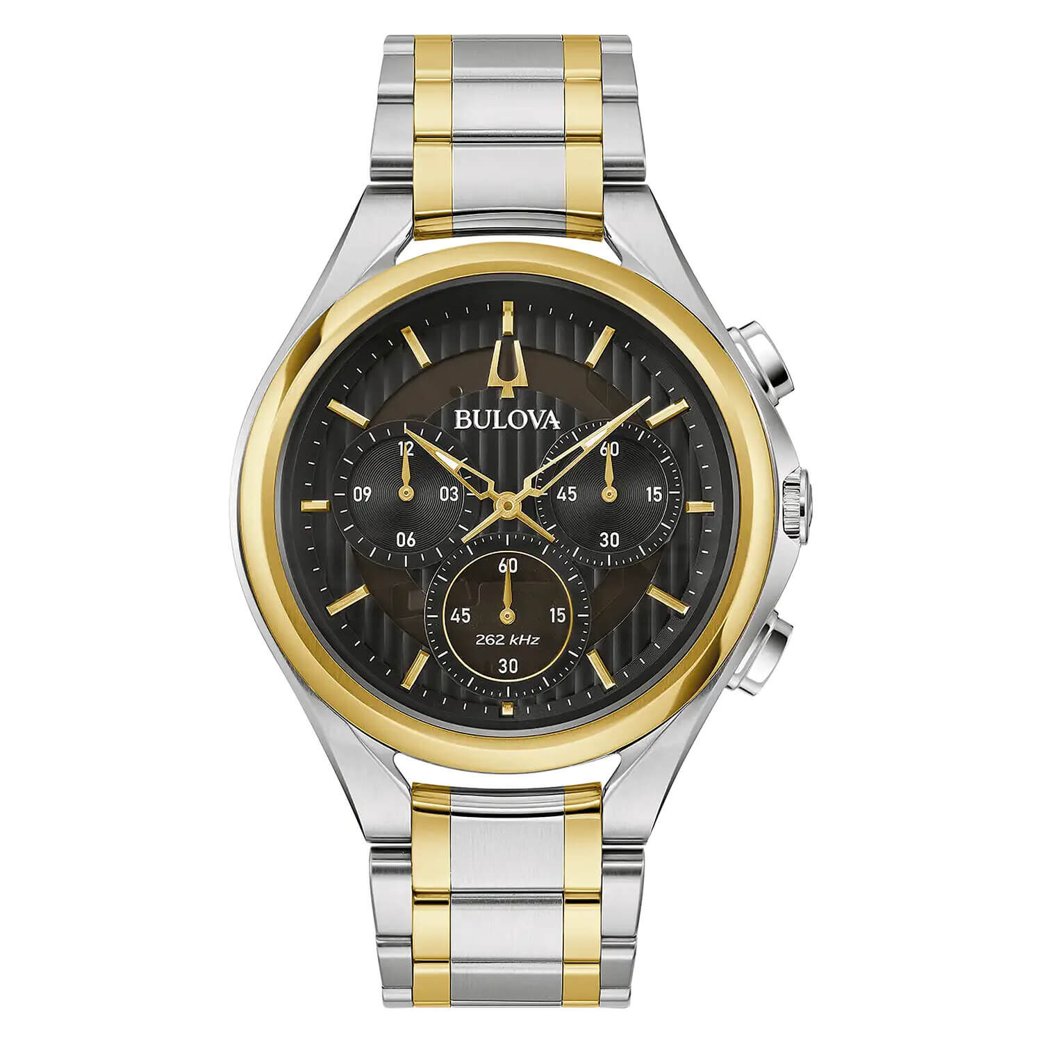Bulova Curv 44mm Black Chronograph Dial Yellow Gold Case Watch
