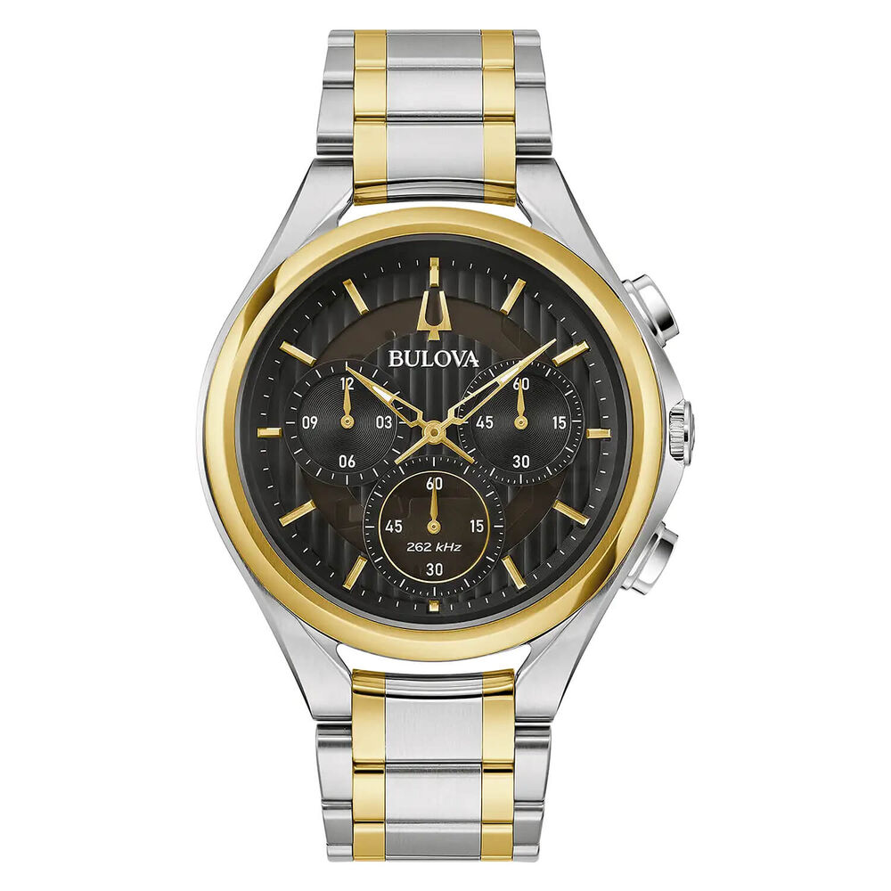 Bulova Curv 44mm Black Chronograph Dial Yellow Gold Case Watch image number 0