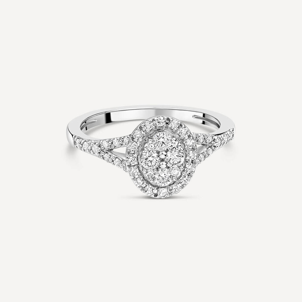 Platinum 0.37ct Oval Diamond Cluster Open Diamond Shoulders Ring image number 2