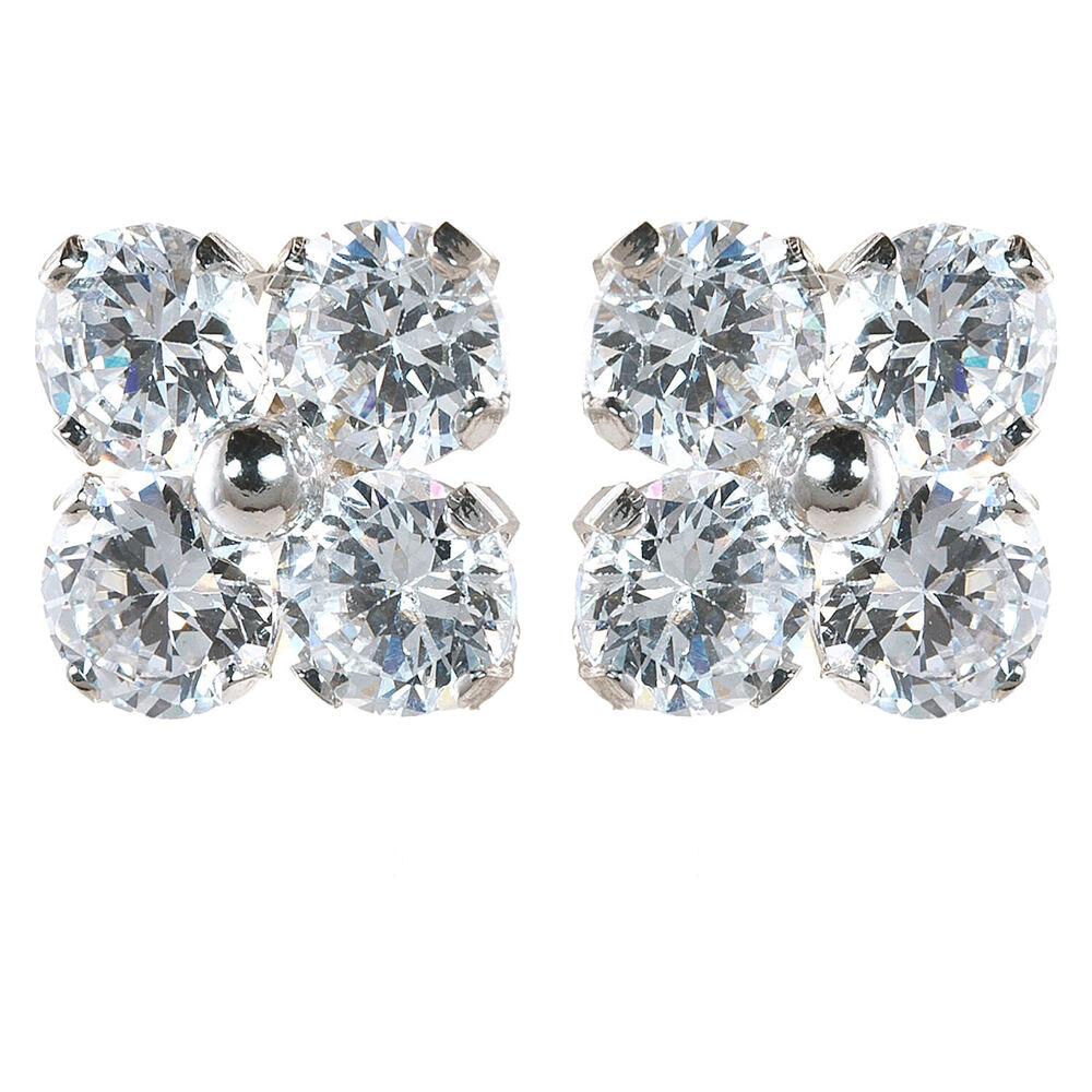 9ct white gold cubic zirconia cluster stud earrings image number 0