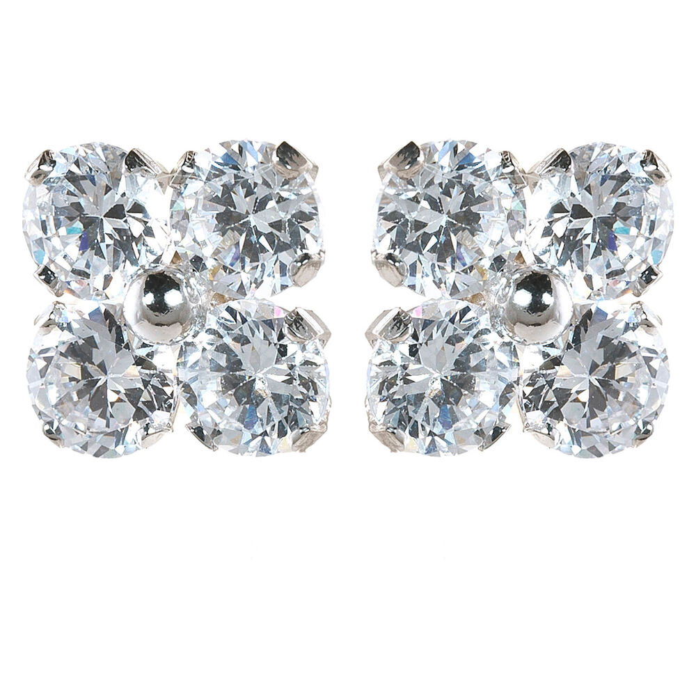 9ct white gold cubic zirconia cluster stud earrings image number 0