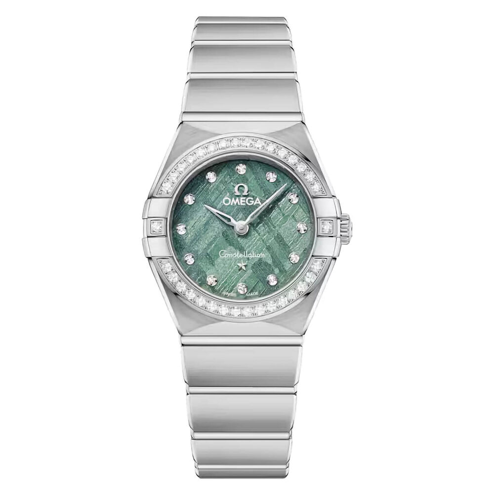 OMEGA Constellation Meteorite 25mm Green Dial Diamond Dots Steel Bracelet Watch image number 0