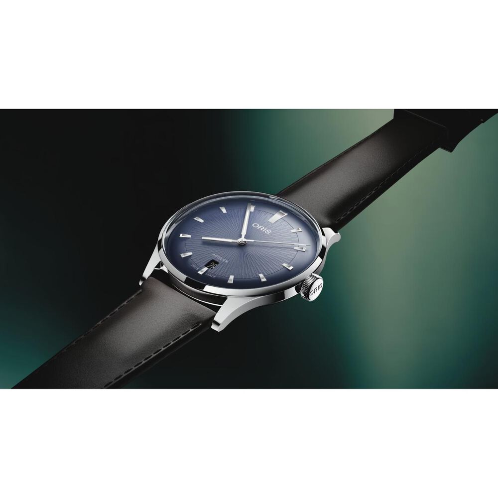 Oris Artelier Date 38mm Blue Dial Black Leather Strap Watch