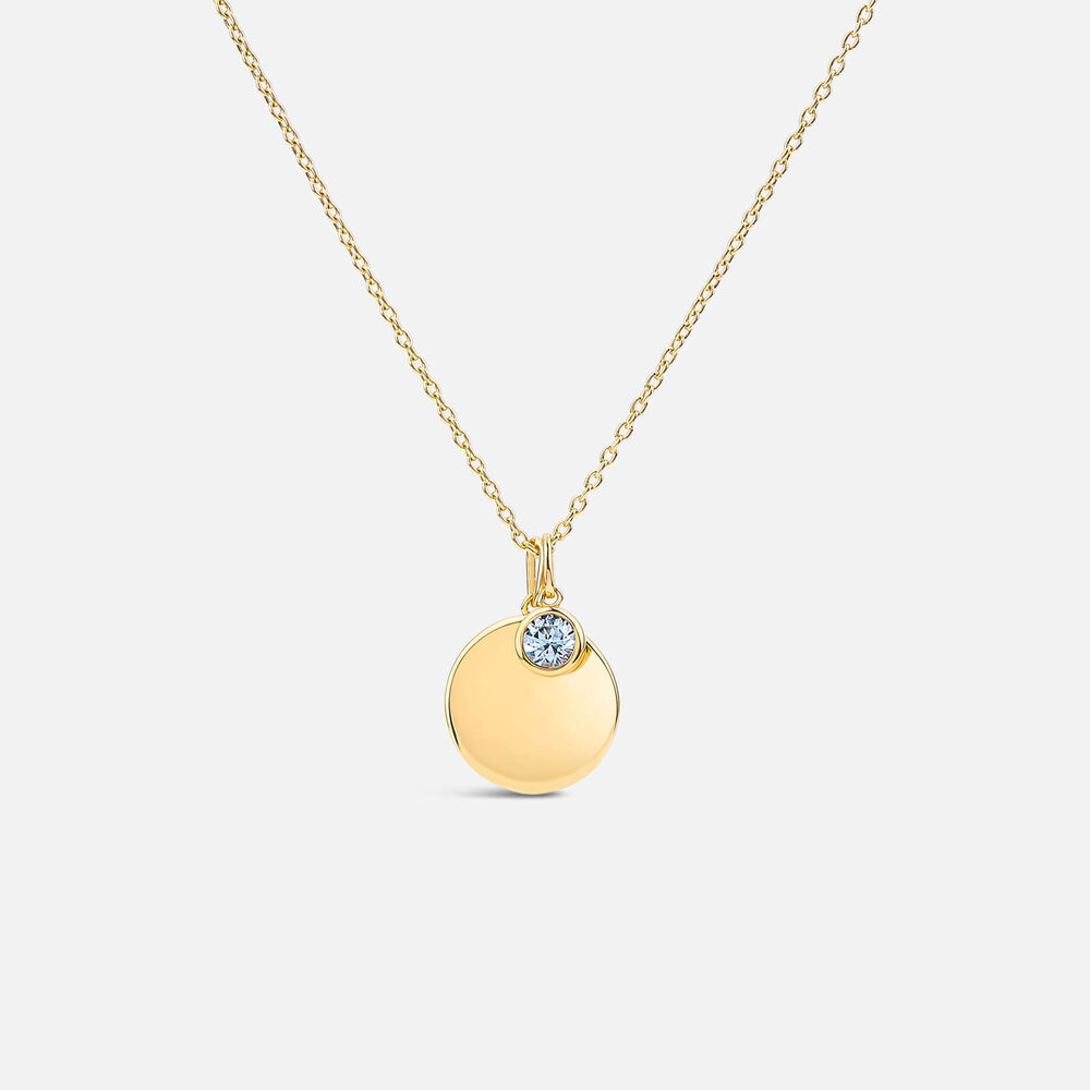 Yellow Gold Plated Vermeil Sterling Silver December Birthstone Sky Blue Stone Disc Pendant