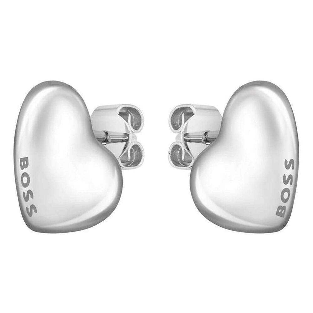 BOSS Honey Stainless Steel Heart Shaped Branded Stud Earrings