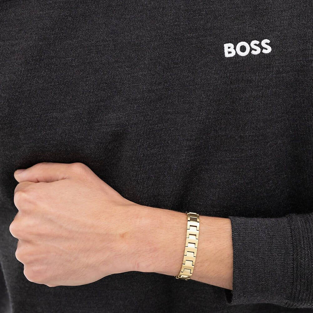 BOSS Candor Yellow Gold Plated Link Logo Closure Steel Bracelet image number 3