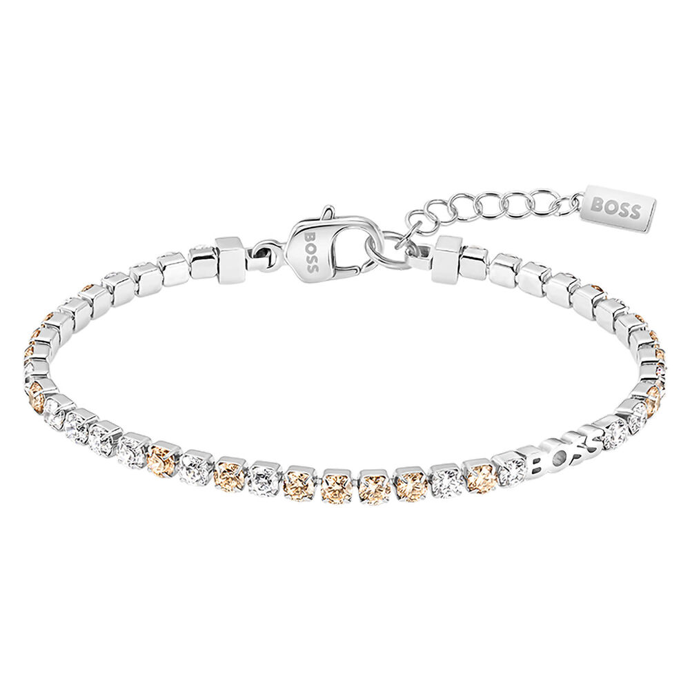 BOSS Stainless Steel Clear & Champagne Coloured Crystals Tennis Bracelet