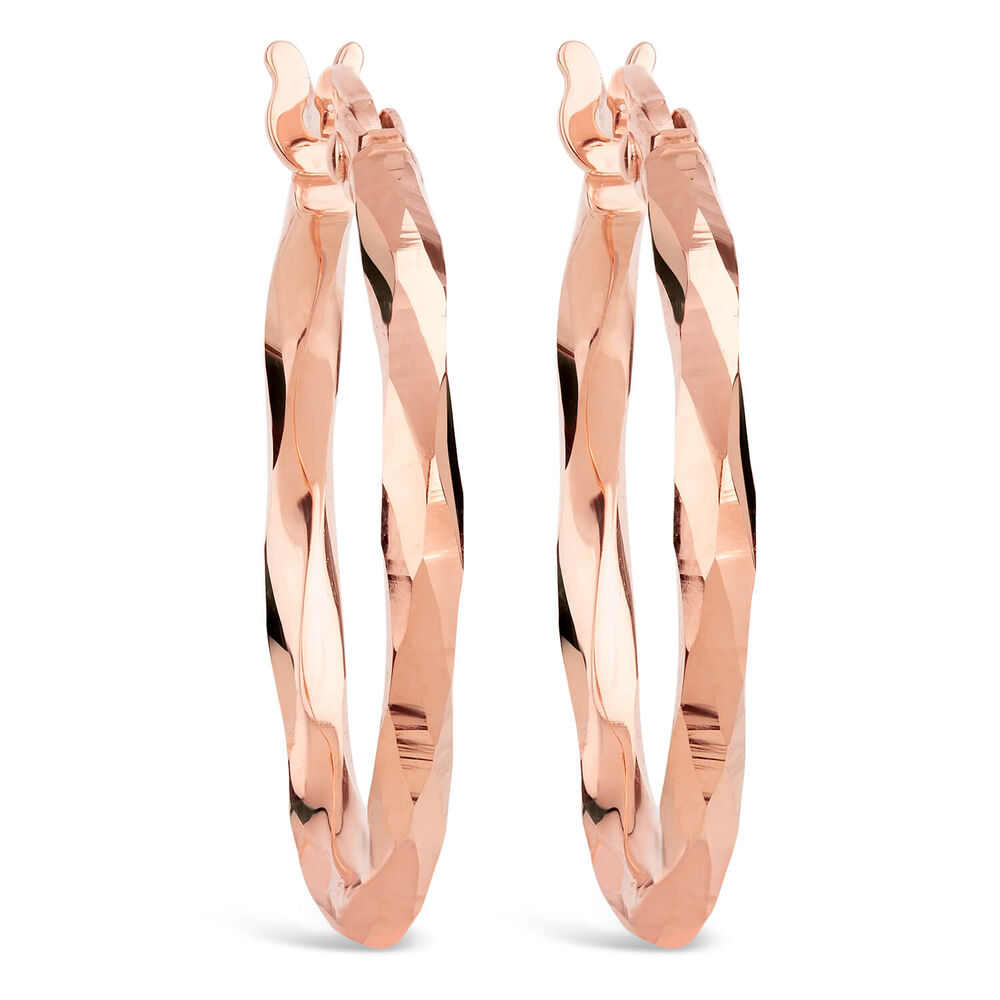 9ct Rose Gold Mirror Finish Diamond Cut Twist Hoop