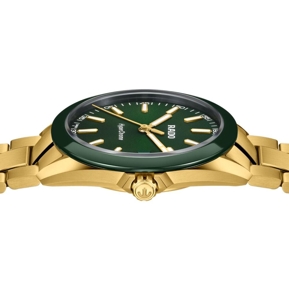 Rado Hyperchrome 41.5mm Green Sunray Dial Gold Tone Steel Bracelet Watch
