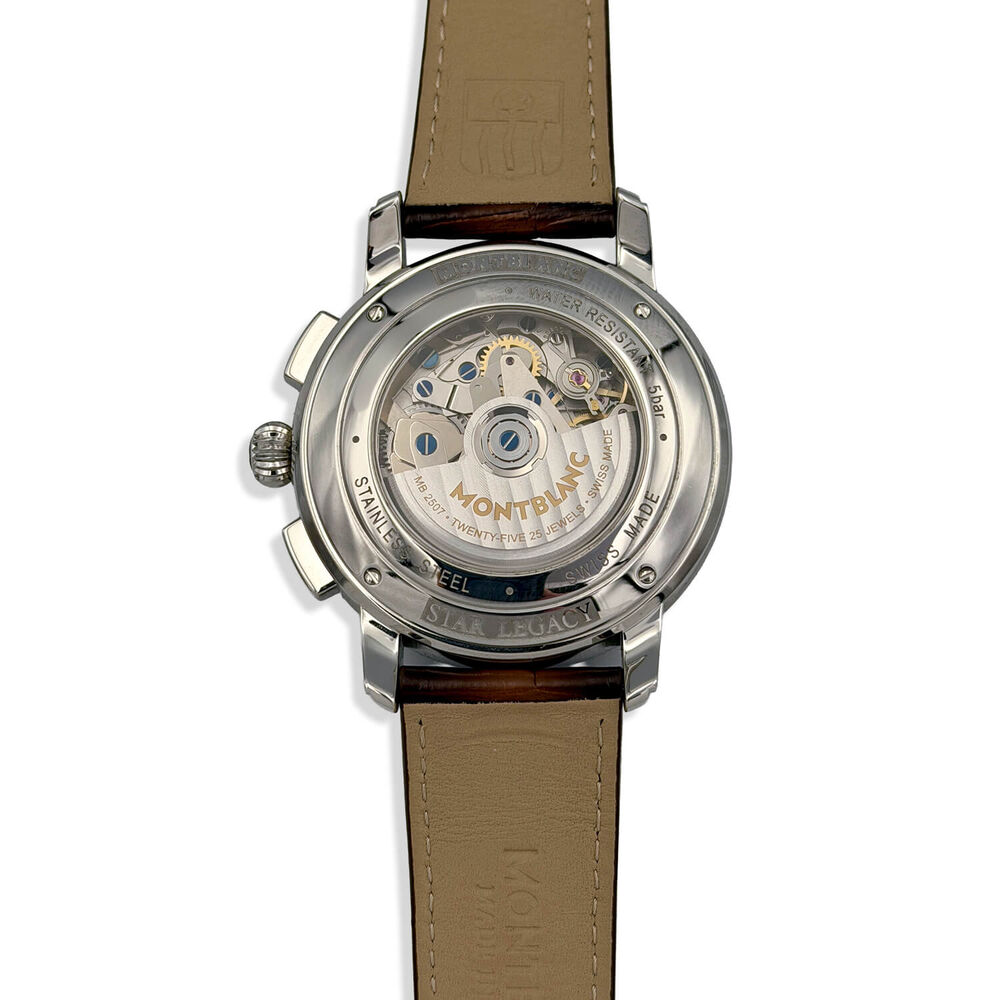 Pre-Owned Montblanc Star Legacy 43mm Beige Dial Rose Gold Index Brown Leather Strap Watch image number 3
