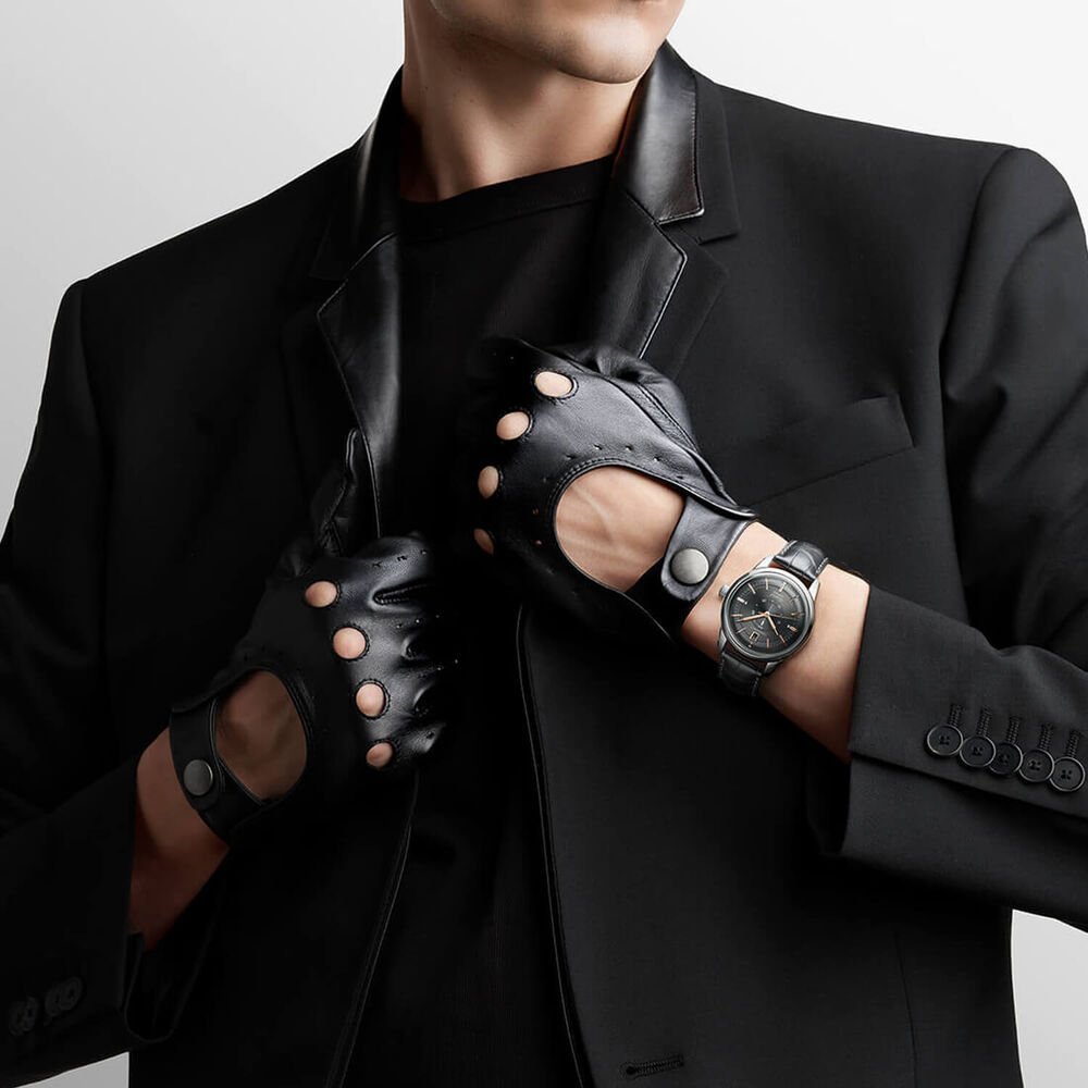 Longines Conquest Heritage Central Power Reserve 38mm Anthracite Dial Grey Leather Strap Watch image number 7