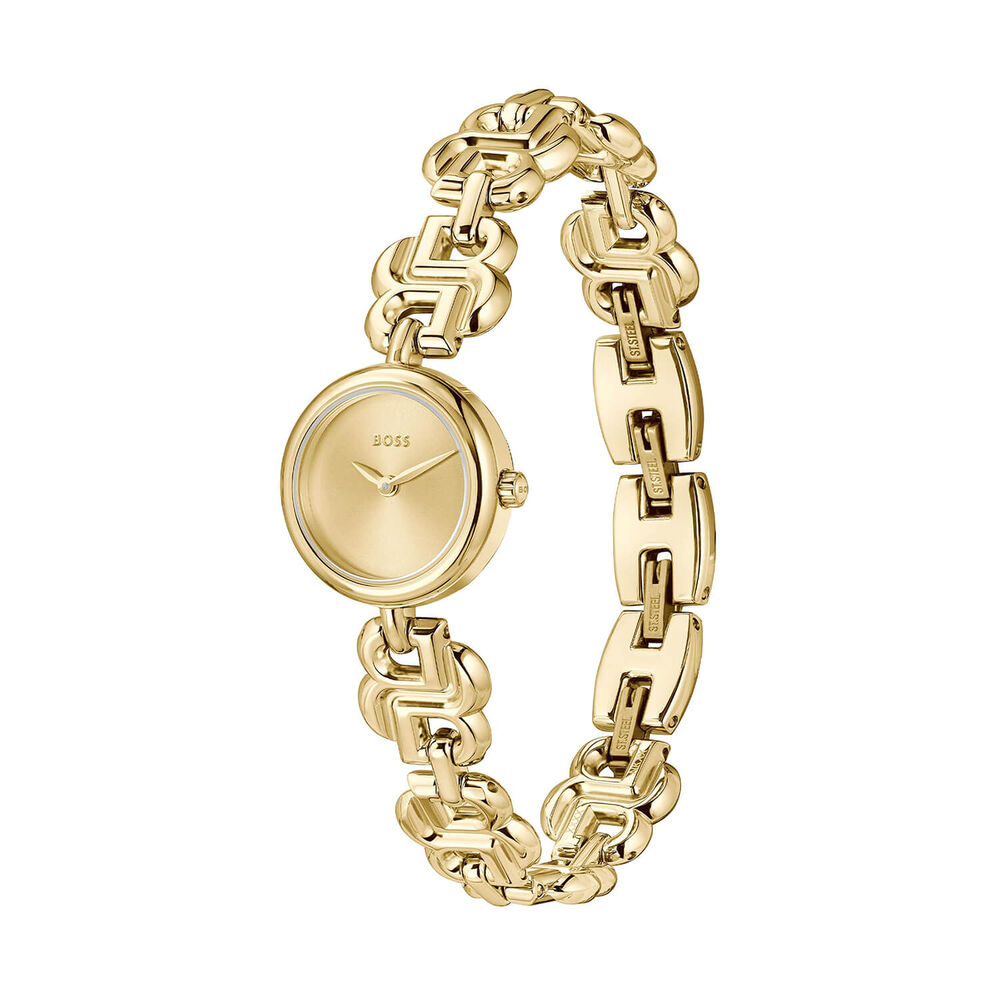 BOSS Double B 23mm Gold Dial Stainless Steel Monogram Bracelet Watch image number 1