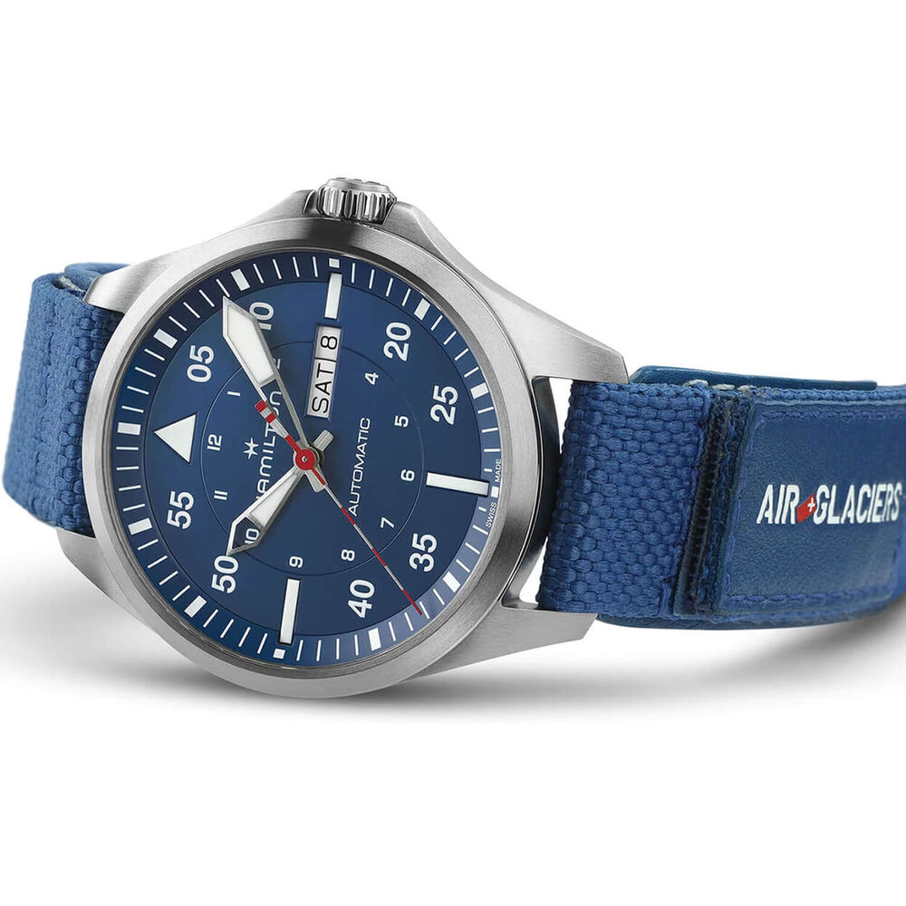 Hamilton Khaki Aviation Pilot Day Date Auto Air Glaciers Edition 42mm Blue Dial Strap Watch image number 4