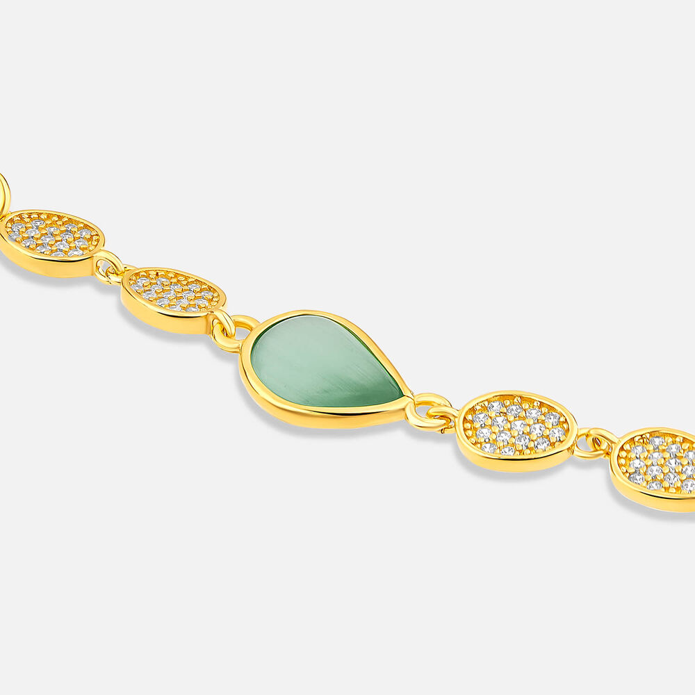 Yellow Gold Plated Sterling Silver Green Teardrop & Pave Cubic Zirconia Sections Bracelet