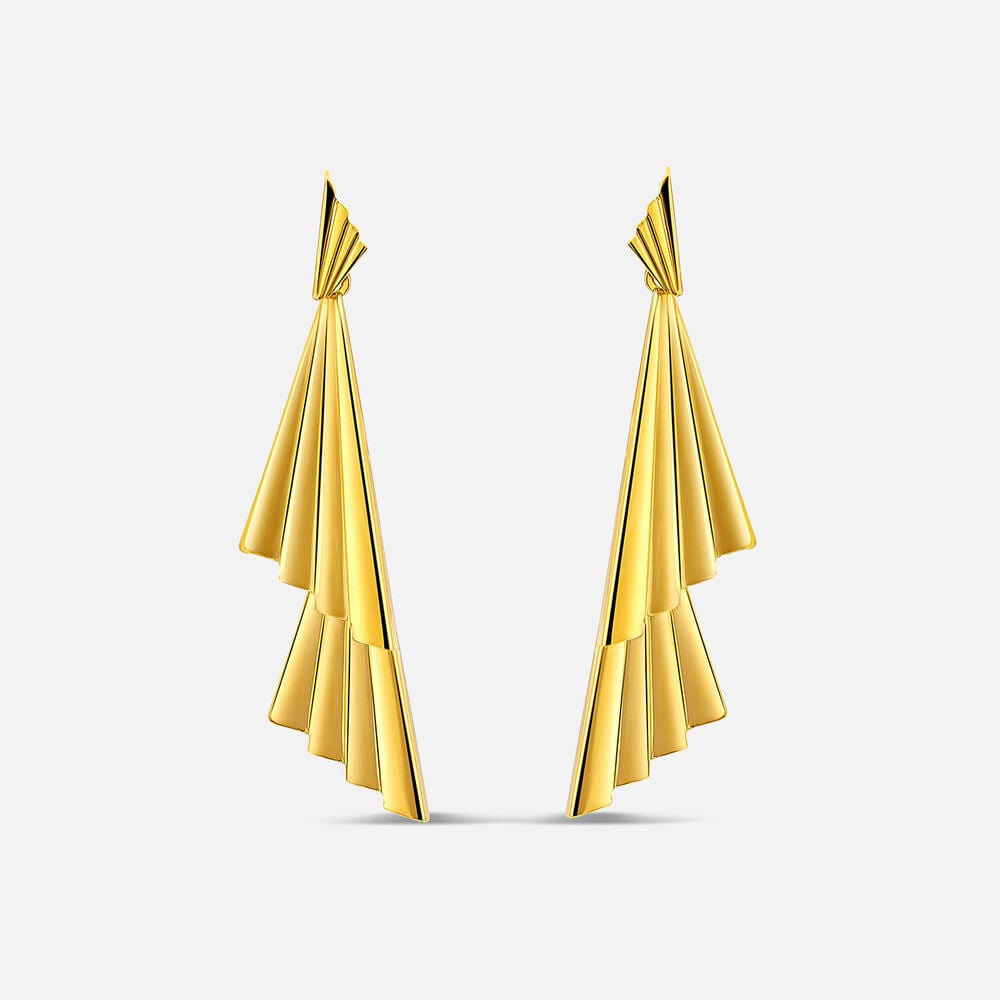 Yellow Gold Plated Sterling Silver Double Fan Drop Earrings