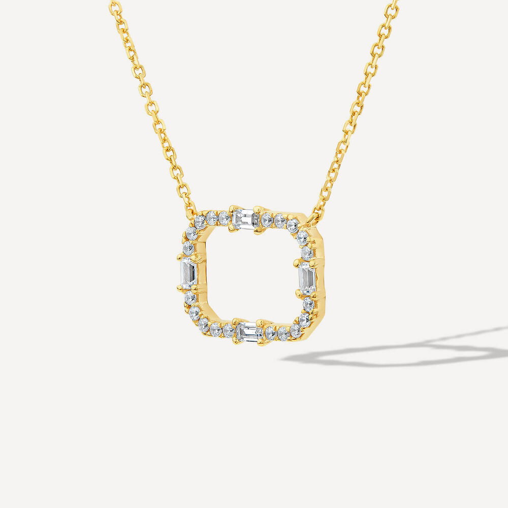 9ct Yellow Gold Open Rectangular Baguette & Round Cubic Zirconia Pendant