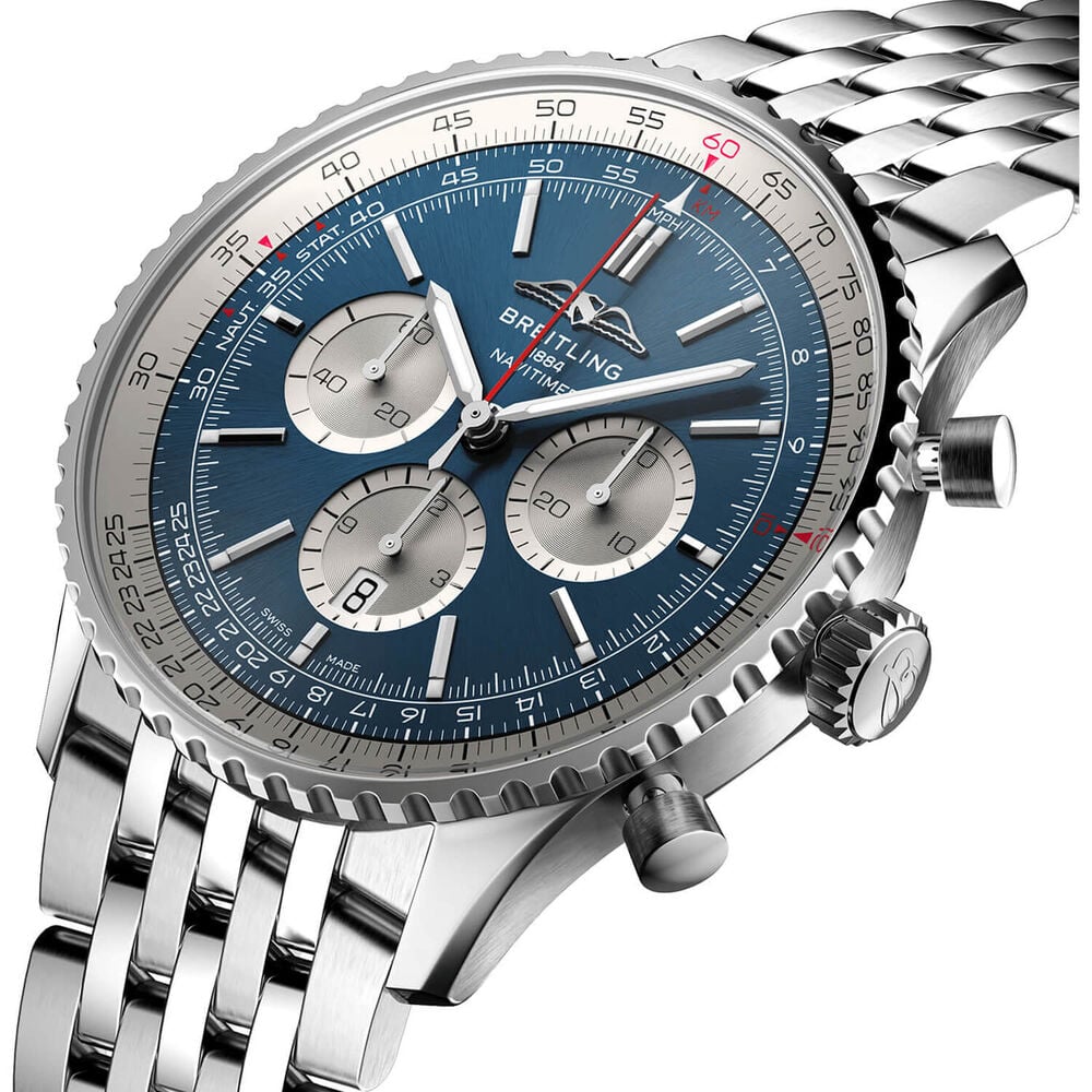 Breitling Navitimer B01 Chronograph 46 Blue Dial Silver Details Steel Bracelet Watch