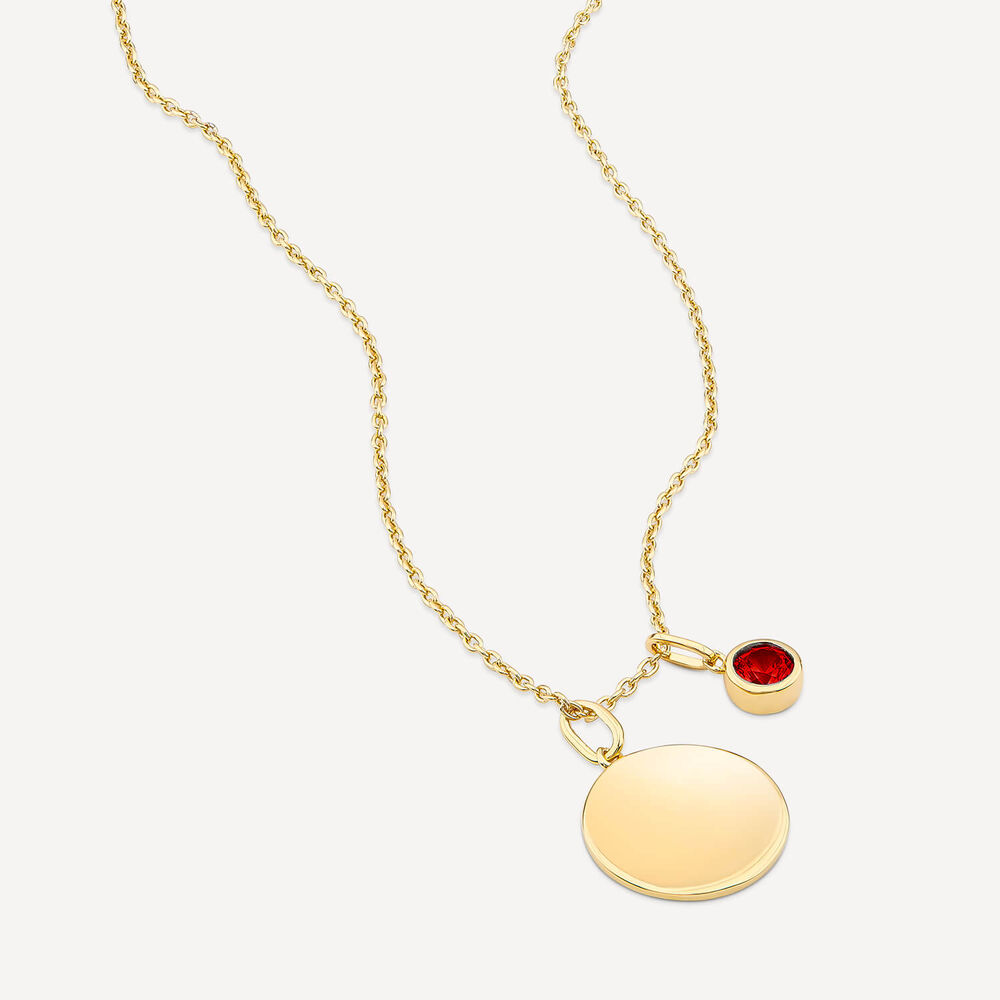 Yellow Gold Plated Sterling Silver July Birthstone Ruby Disc Pendant
