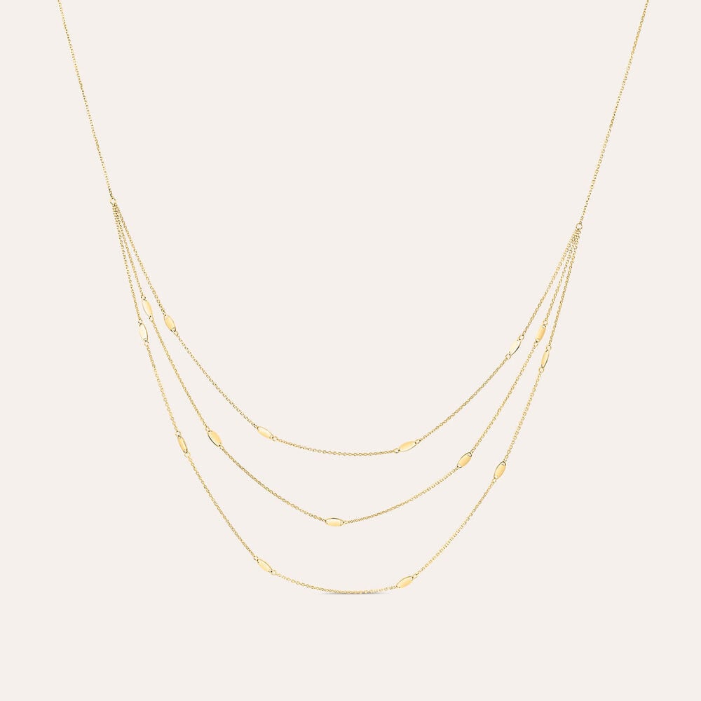 9ct Yellow Gold Three Strand Oval Polished Discs Necklet