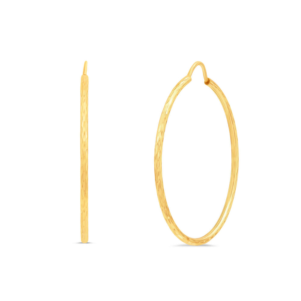 9ct Yellow Gold Diamond Cut 30mm Hoop Earrings image number 0