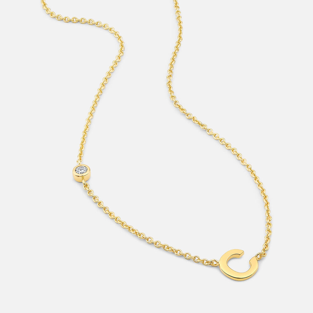 Yellow Gold Plated Vermeil Sterling Silver 0.06ct Lab Grown Diamond Initial C Necklet
