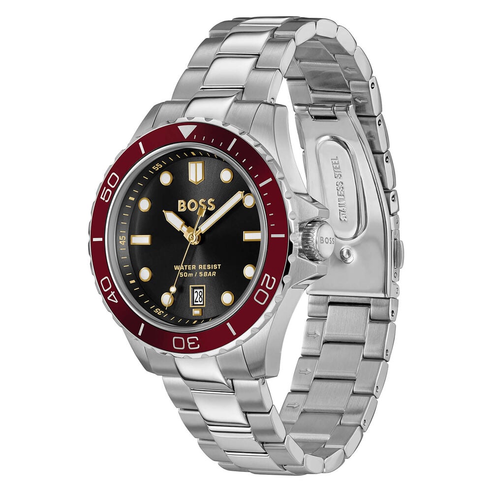 BOSS Troper Sport 41mm Black Dial Red Bezel Stainless Steel Bracelet Watch image number 1