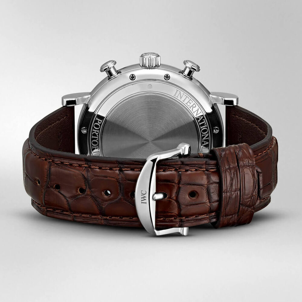 IWC Schaffhausen Portofino Chronograph Silver Dial Brown Strap Watch image number 4