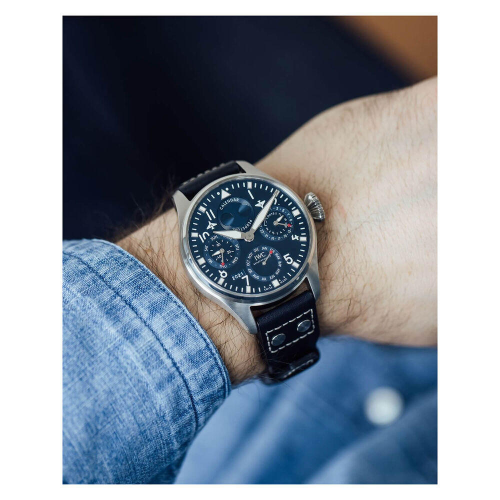 IWC Schaffhausen Big Pilot's Perpetual Calendar Blue Dial Blue Strap Watch image number 5