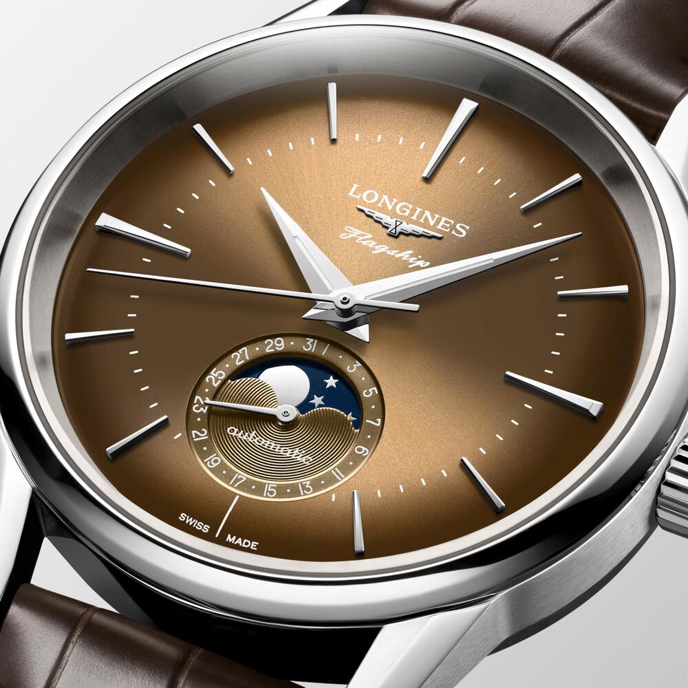 Longines Flagship Heritage 38.5mm Beige Dial Brown Leather Watch image number 3