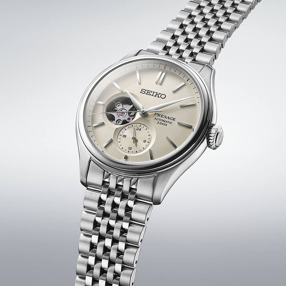 Seiko Presage Shiro-Iro 40.2mm Open Heart White Dial Stainless Steel Bracelet Watch