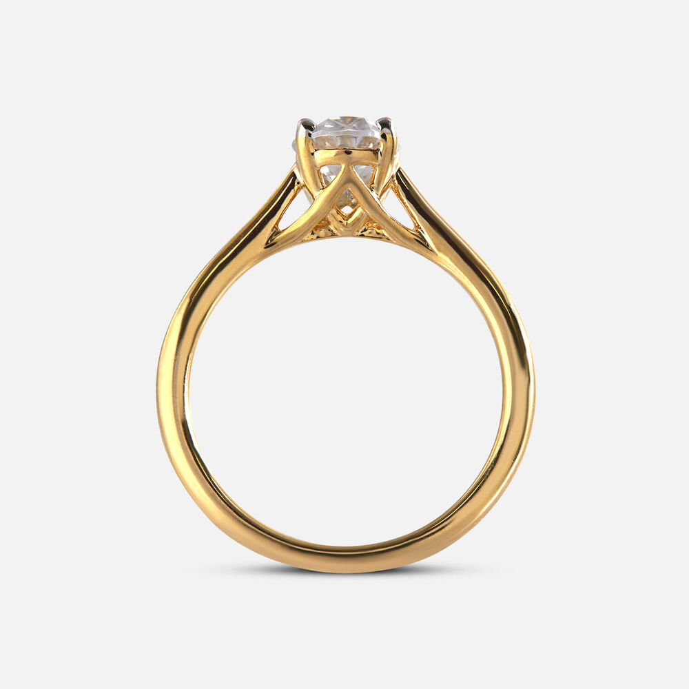 Floral 18ct Yellow Gold 1.00ct Oval Diamond Solitaire Ring