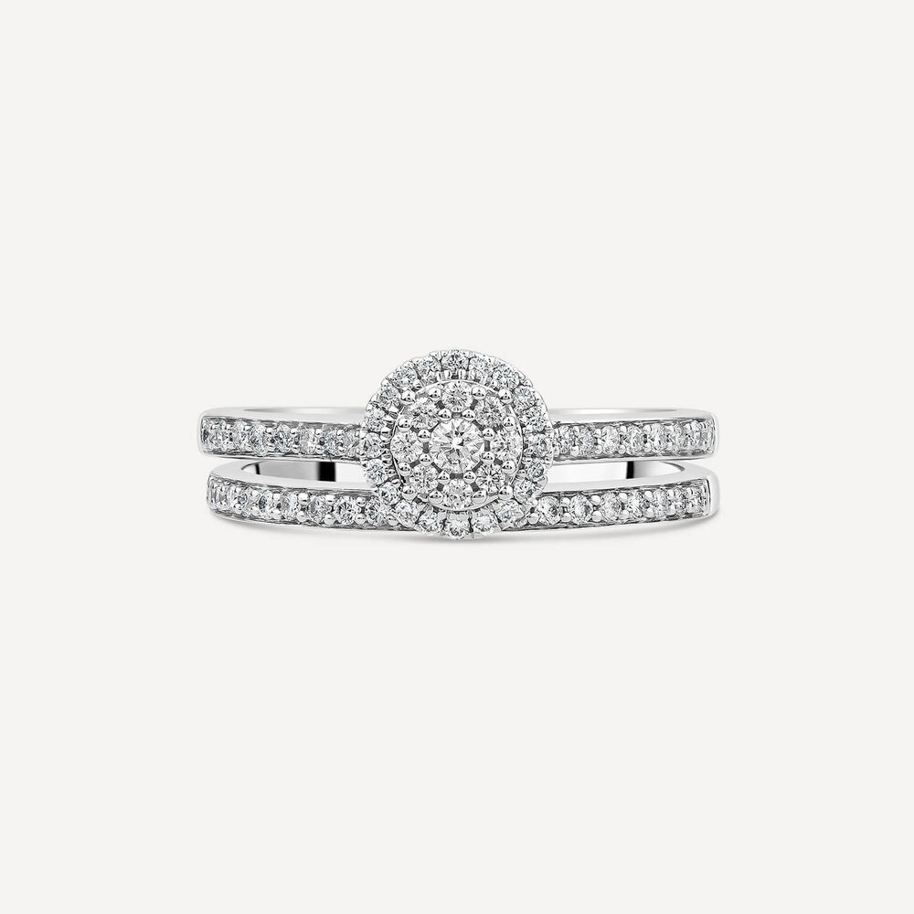 9ct White Gold 0.46ct Round Halo Cluster Diamond Bridal Set image number 1