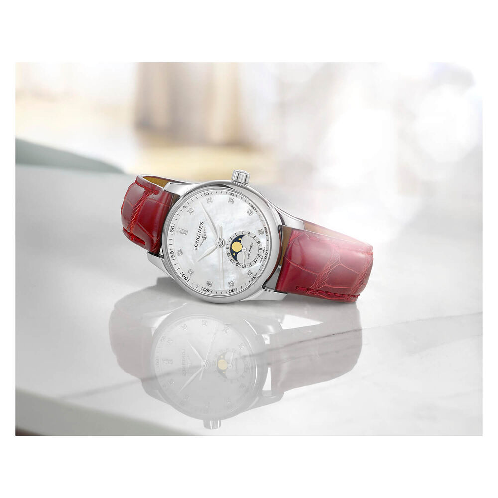 Longines Master Collection Collection Moonphase 34MM Mop Dial Steel Case Red Watch image number 5